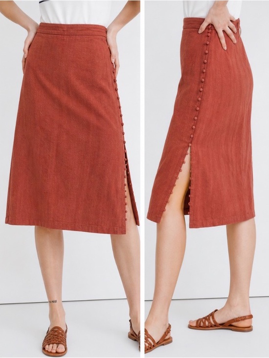 Madewell Dresses & Skirts - Madewell linen blend terra cotta Rust red orange Button-Trim Midi Skirt 10